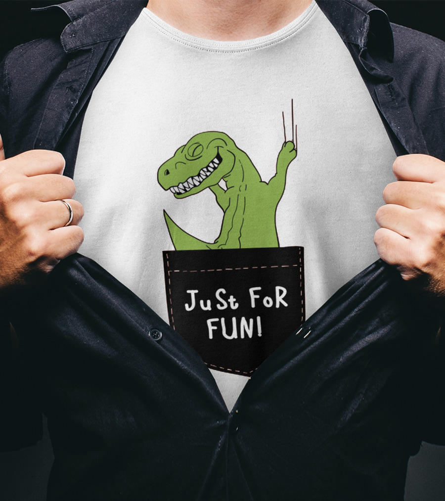 Just For Fun Dinosaur Sitting Inside A Pocket T-Shirt