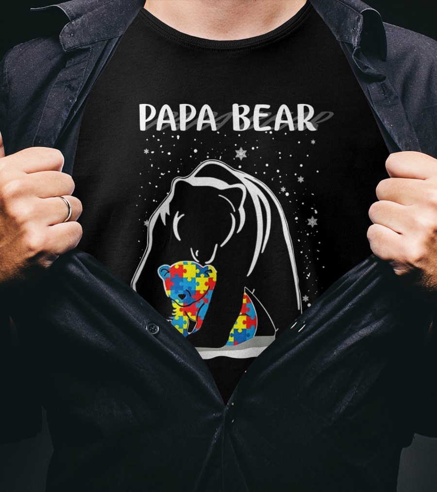 PAPA BEAR Autism Puzzle Piece Bear Hug T-Shirt