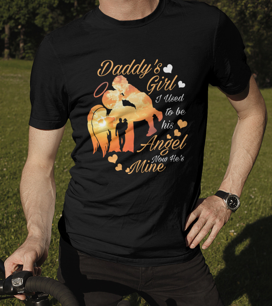 Daddy's Girl I Used To Be His Angel Now He's Mine Silhouette Heart Clouds T-Shirt
