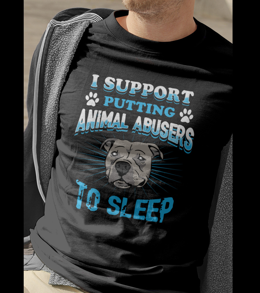 I Support Putting Animal Abusers To Sleep Dog Face With Blue Paw Prints T-Shirt