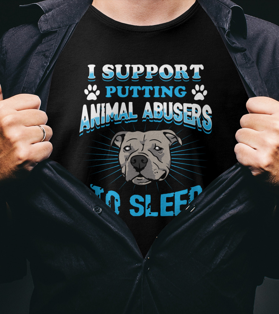 I Support Putting Animal Abusers To Sleep Dog Face With Blue Paw Prints T-Shirt