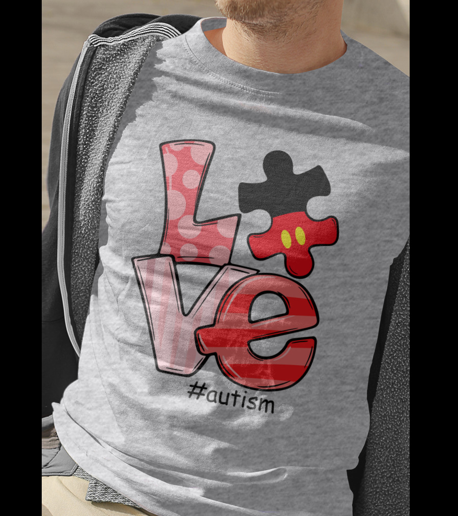 LOVE Autism #autism Puzzle Piece Mouse T-Shirt