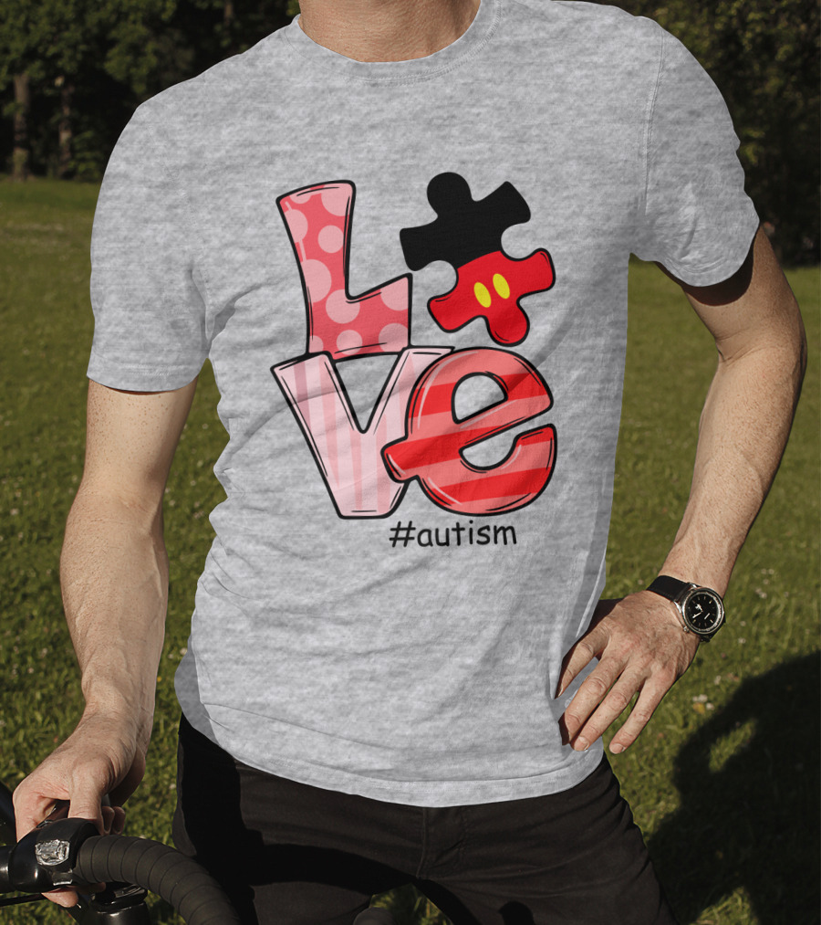 LOVE Autism #autism Puzzle Piece Mouse T-Shirt