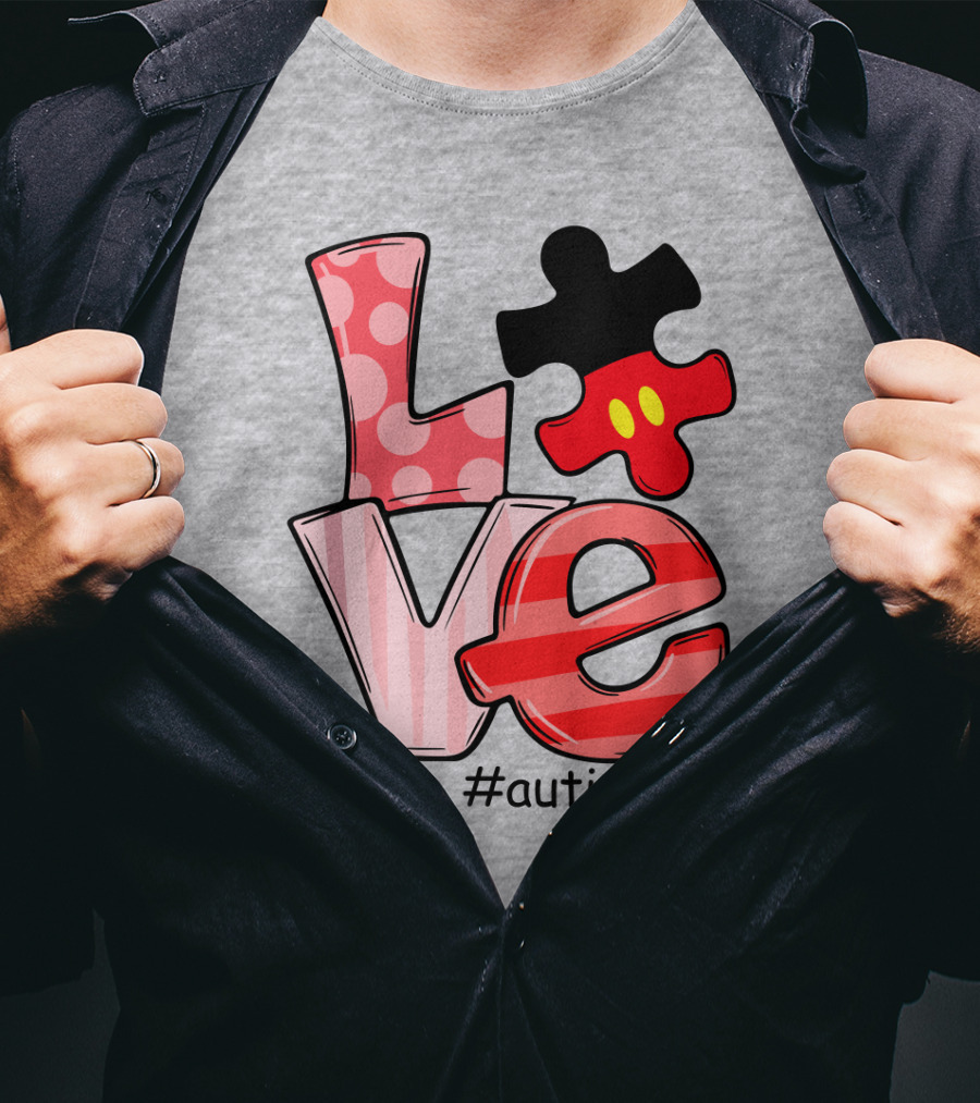 LOVE Autism #autism Puzzle Piece Mouse T-Shirt