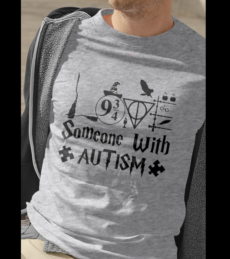 Love Someone With Autism 9 3/4 Wizard Elements Puzzle Pieces T-Shirt