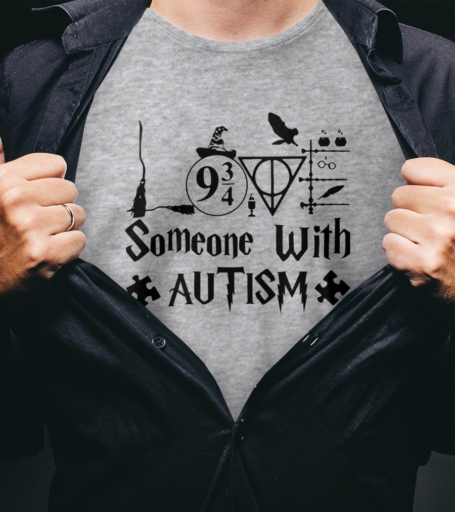 Love Someone With Autism 9 3/4 Wizard Elements Puzzle Pieces T-Shirt