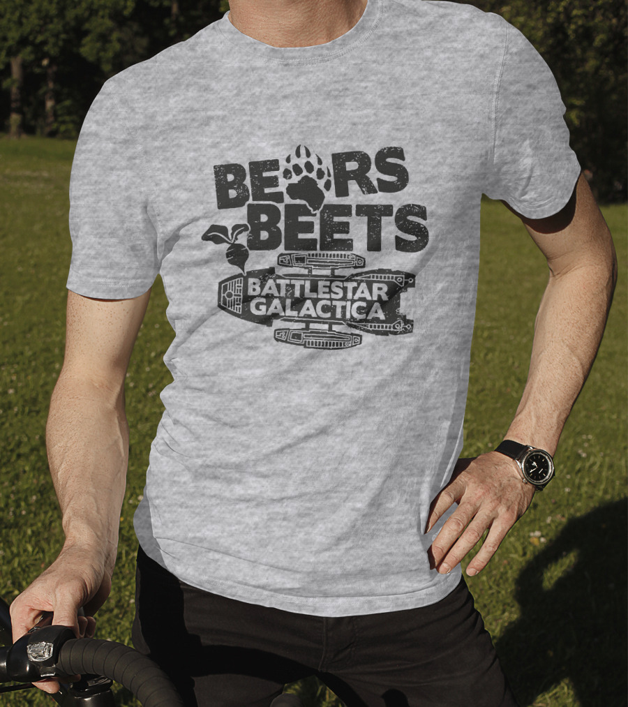 Bears Beets Battlestar Galactica Paw Print Spaceship Beetroot T-Shirt