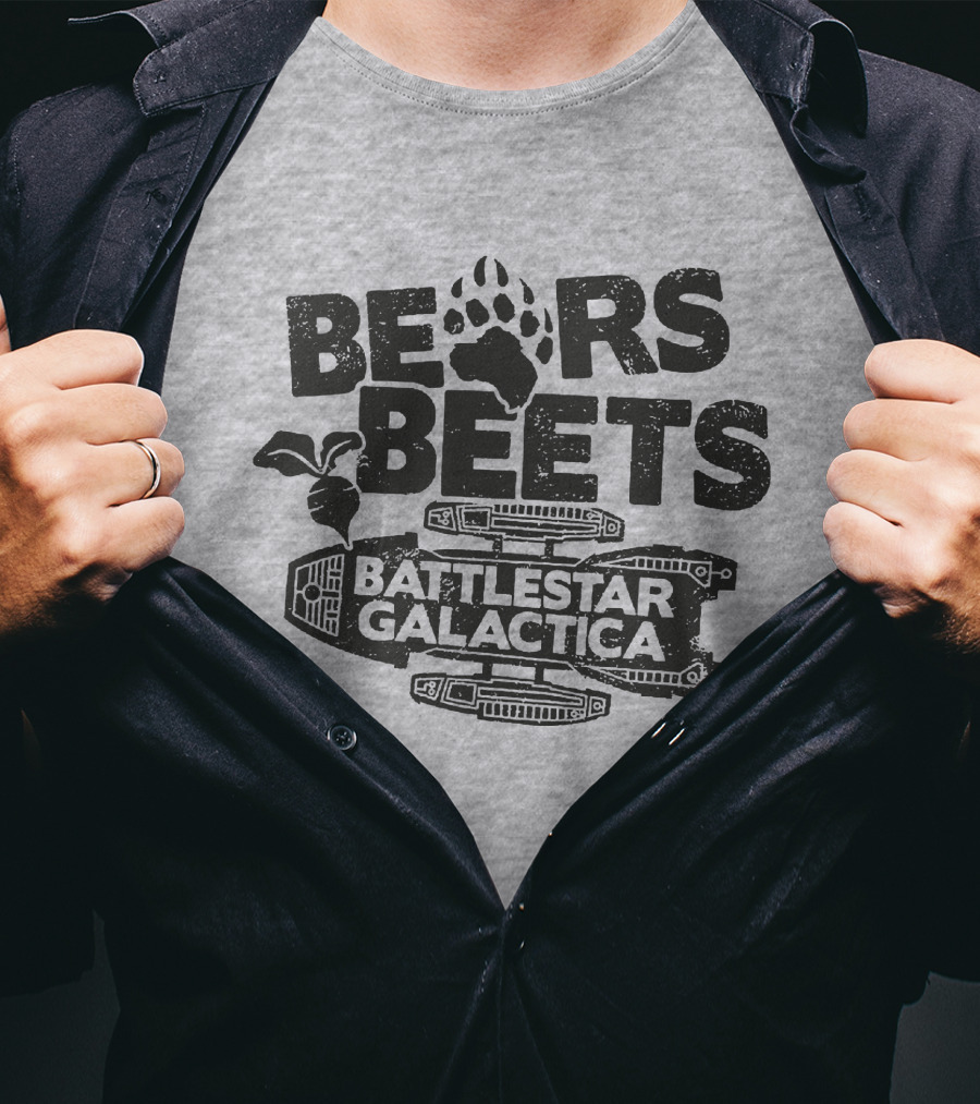 Bears Beets Battlestar Galactica Paw Print Spaceship Beetroot T-Shirt