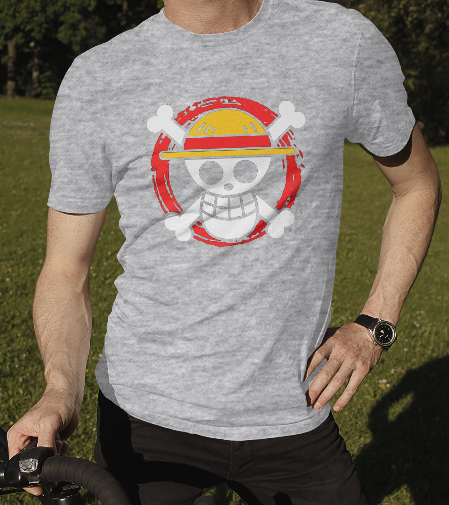 Straw Hat Luffy Jolly Roger Icon On Red Circular Emblem T-Shirt
