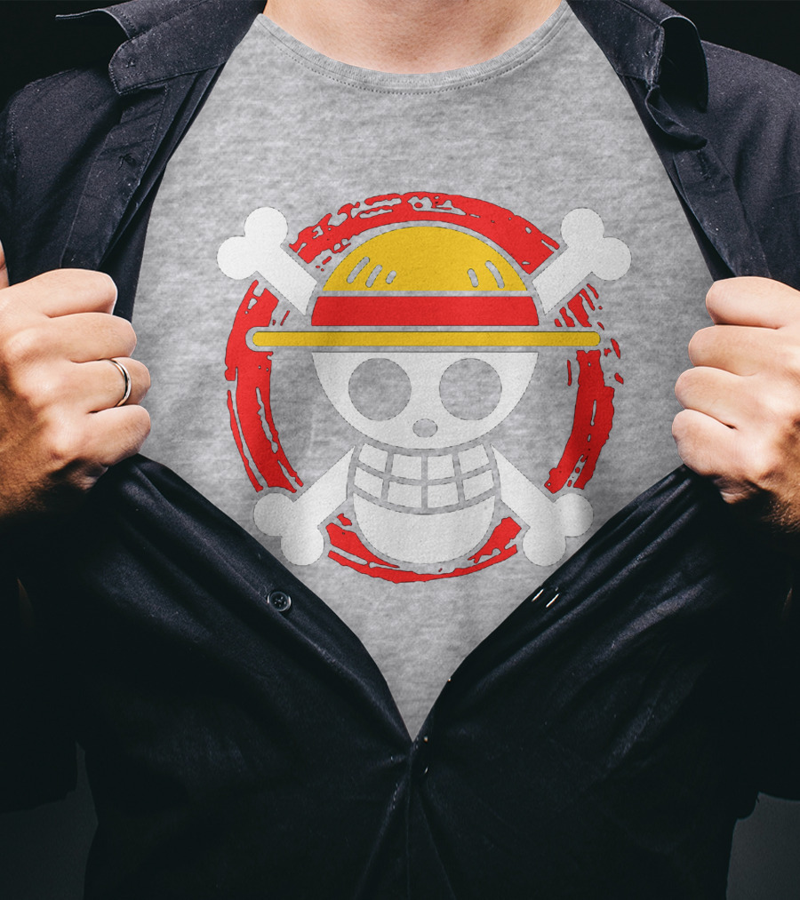Straw Hat Luffy Jolly Roger Icon On Red Circular Emblem T-Shirt