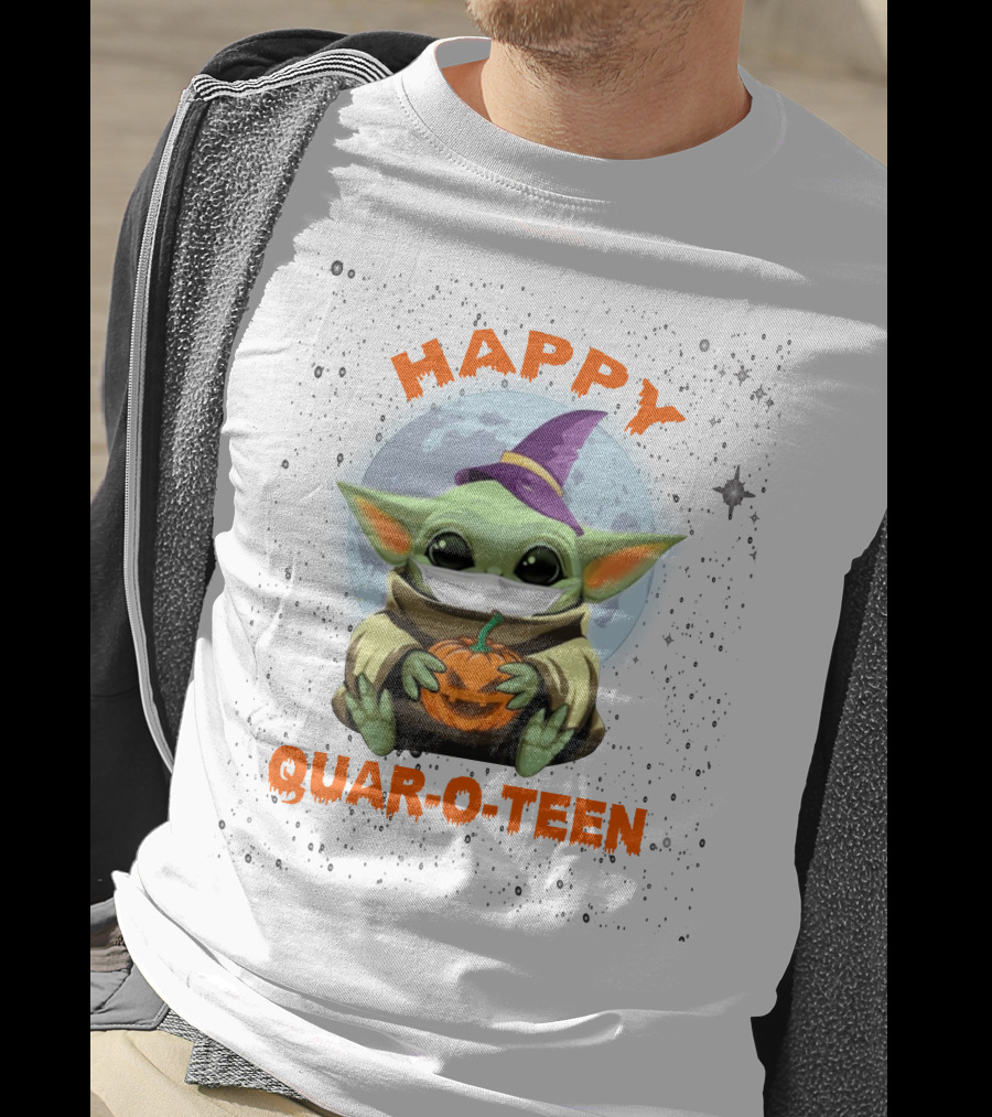 Baby Yoda Happy Quaroteen Halloween Pumpkin Wizard Hat T-Shirt