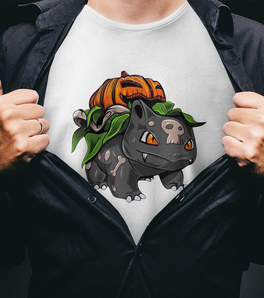 Halloween Bulbasaur Pumpkin Skeleton Spooky Pokemon T-Shirt