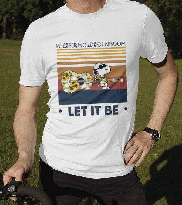 Snoopy Whisper Words Of Wisdom Let It Be Guitar Sunflowers T-Shirt
