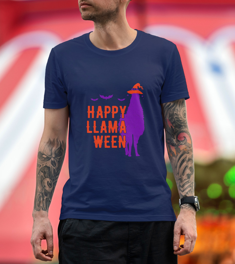 Happy Llamaween Llama Halloween Bat Witch Hat T-Shirt