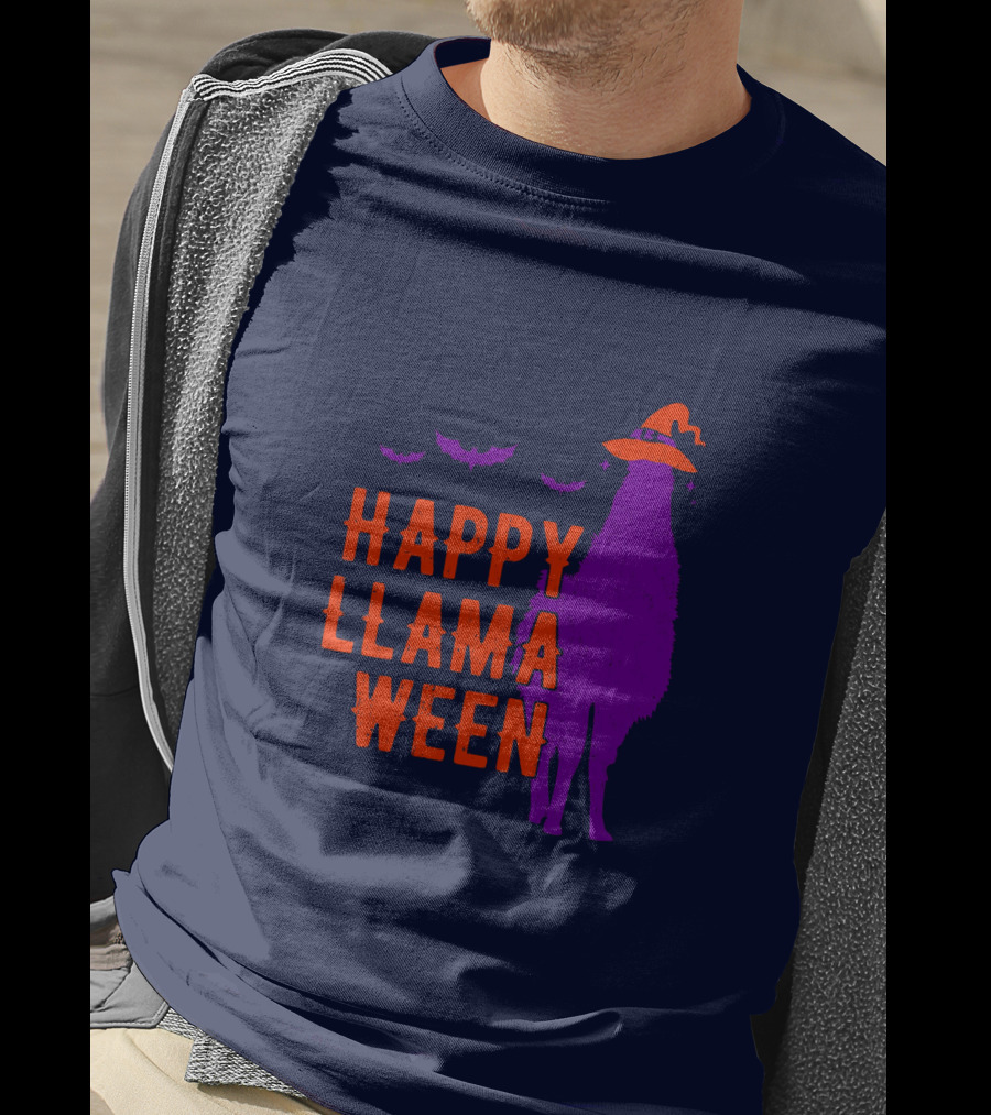 Happy Llamaween Llama Halloween Bat Witch Hat T-Shirt