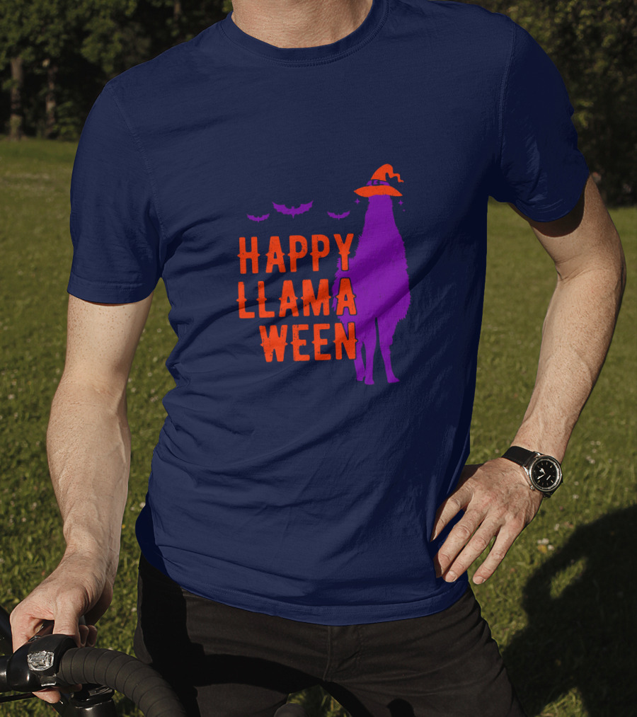 Happy Llamaween Llama Halloween Bat Witch Hat T-Shirt