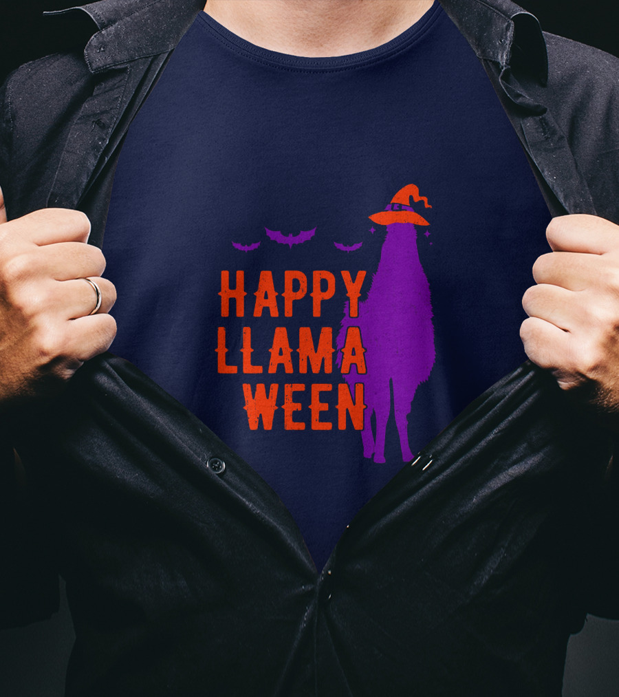 Happy Llamaween Llama Halloween Bat Witch Hat T-Shirt