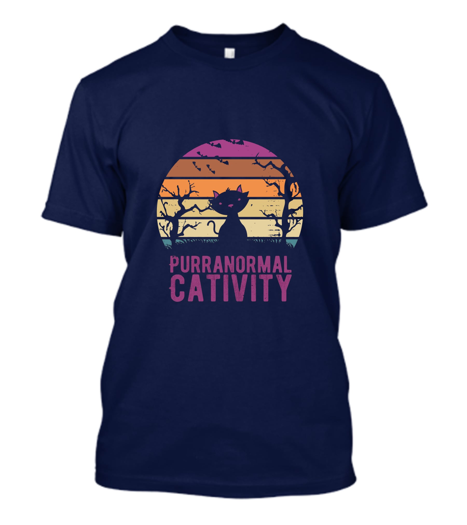 Purranormal Cativity Spooky Cat Silhouette With Bats And Trees T-Shirt