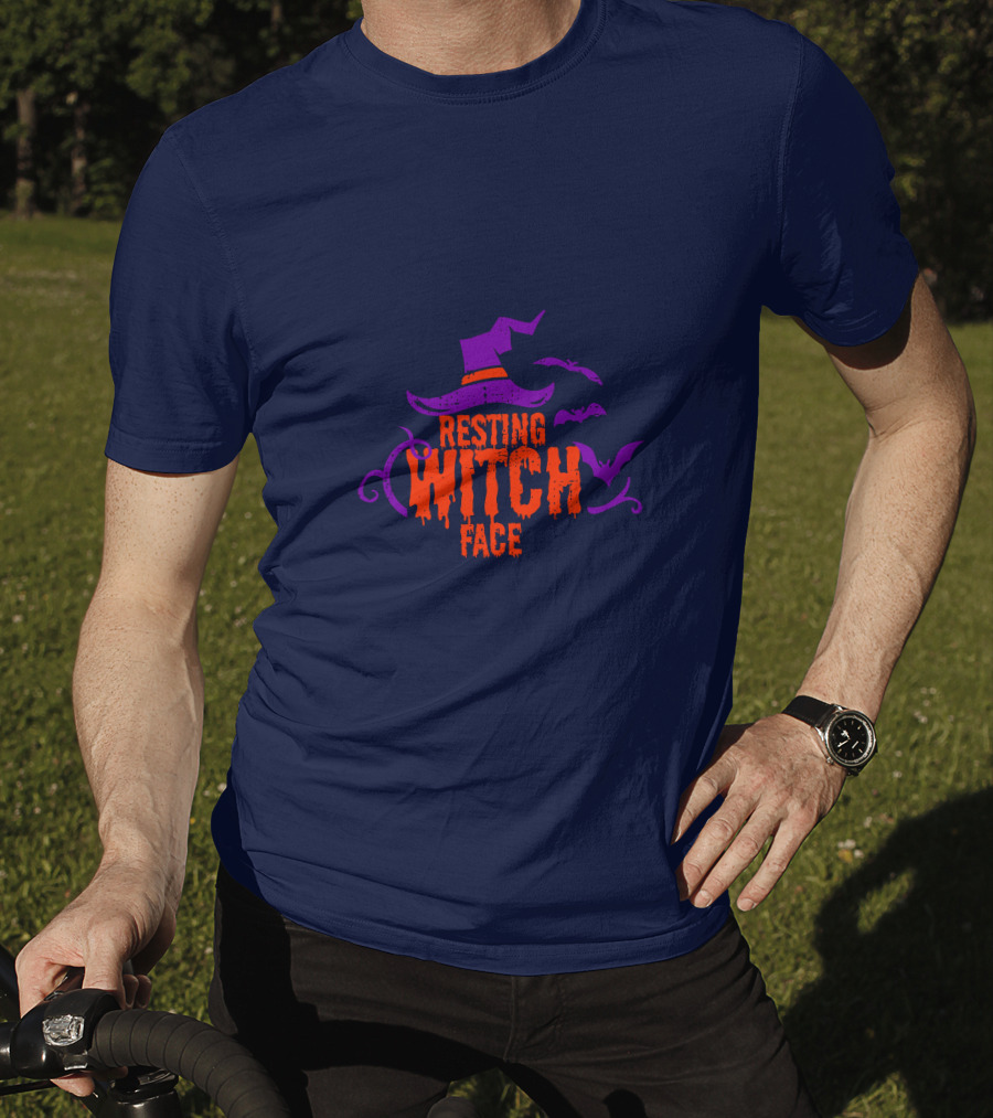 Resting Witch Face Witch Hat Bats Halloween T-Shirt