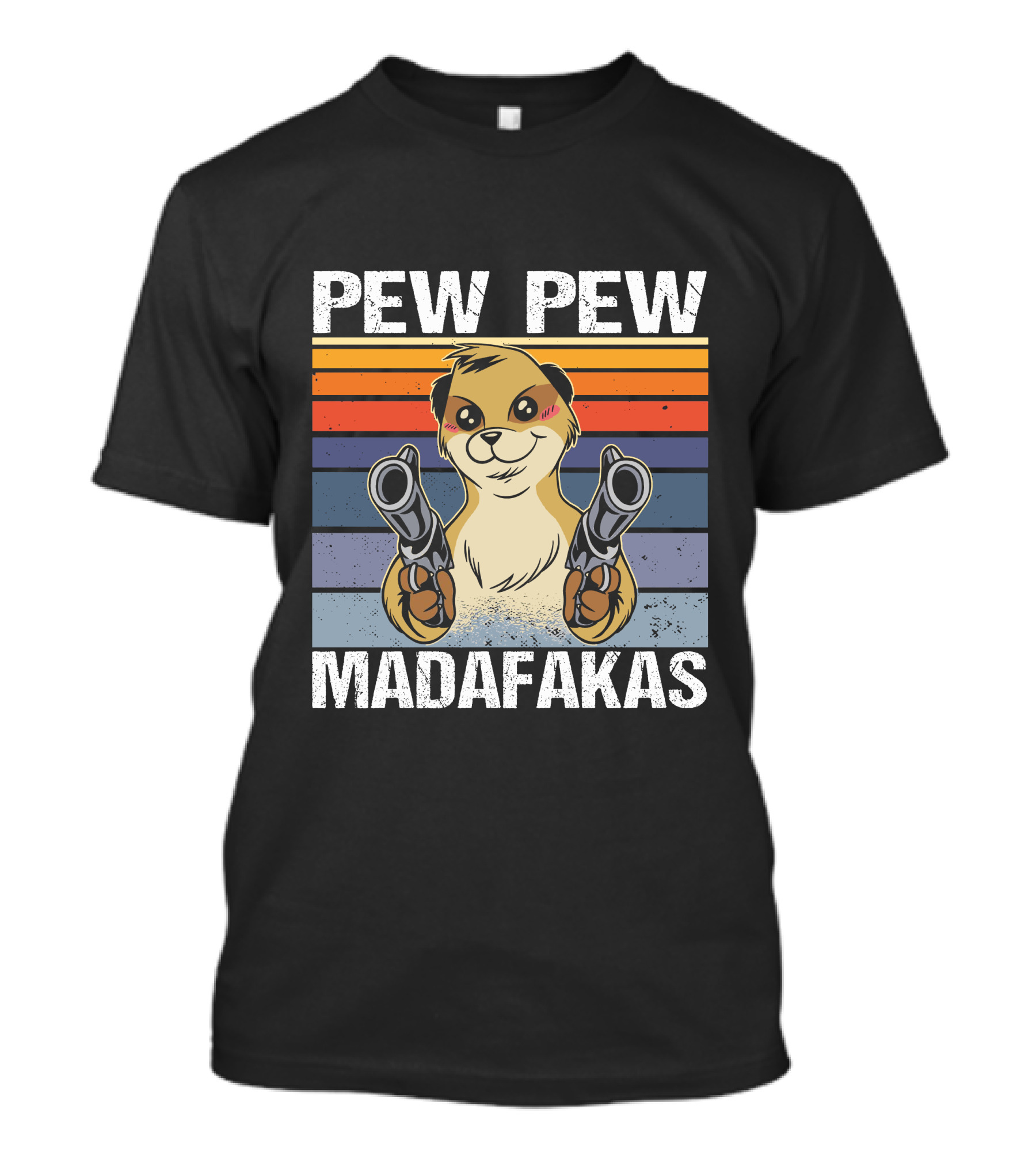 Pew Pew Madafakas Meerkat Retro Stripes Guns T-Shirt