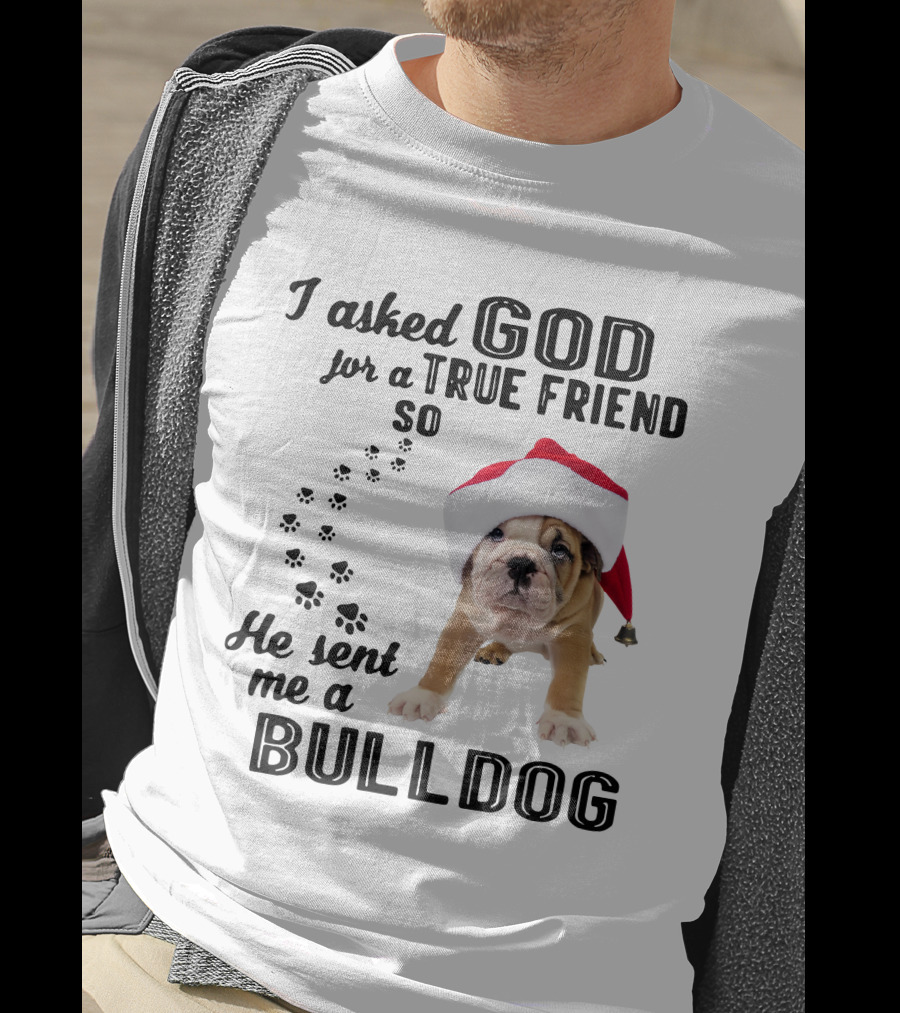 I Asked God For A True Friend So He Sent Me A Christmas Bulldog T-Shirt