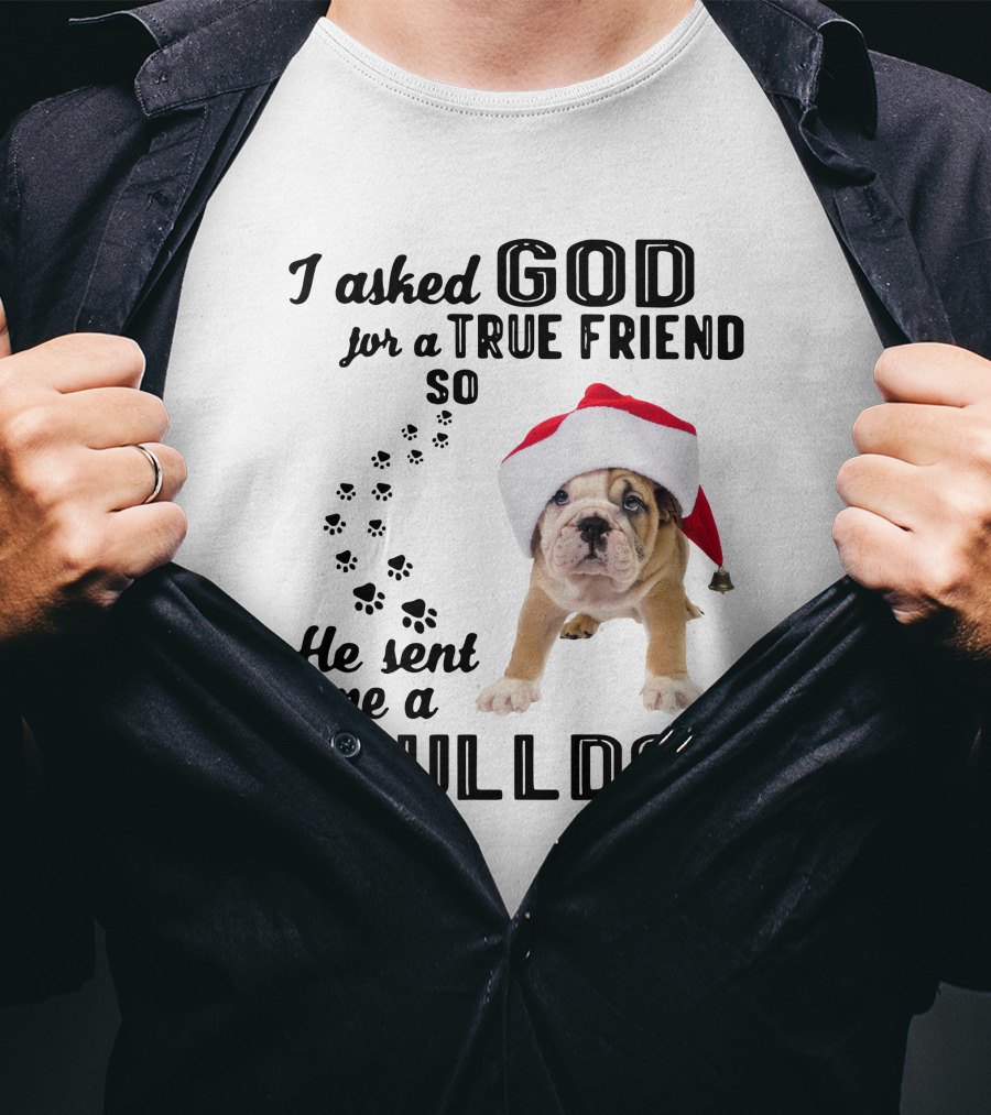 I Asked God For A True Friend So He Sent Me A Christmas Bulldog T-Shirt