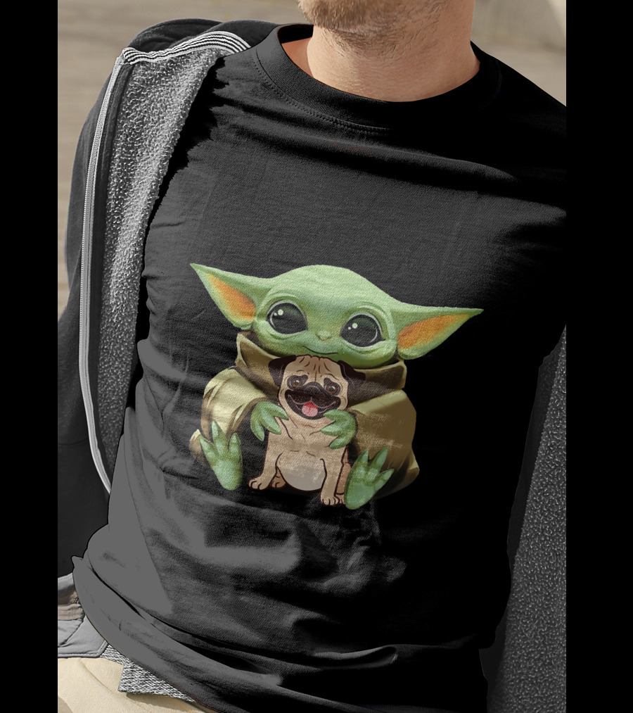 Baby Yoda Holding Pug Companion Cuteness T-Shirt