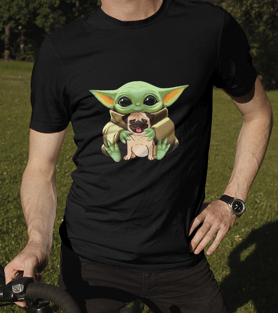 Baby Yoda Holding Pug Companion Cuteness T-Shirt