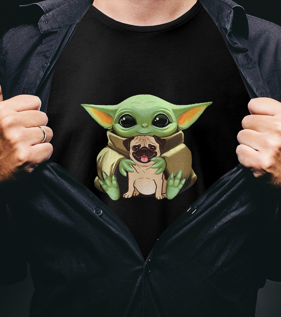 Baby Yoda Holding Pug Companion Cuteness T-Shirt