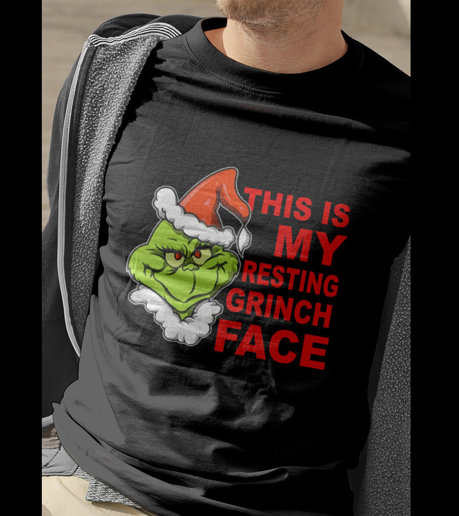 This Is My Resting Grinch Face Santa Hat Grumpy Expression T-Shirt