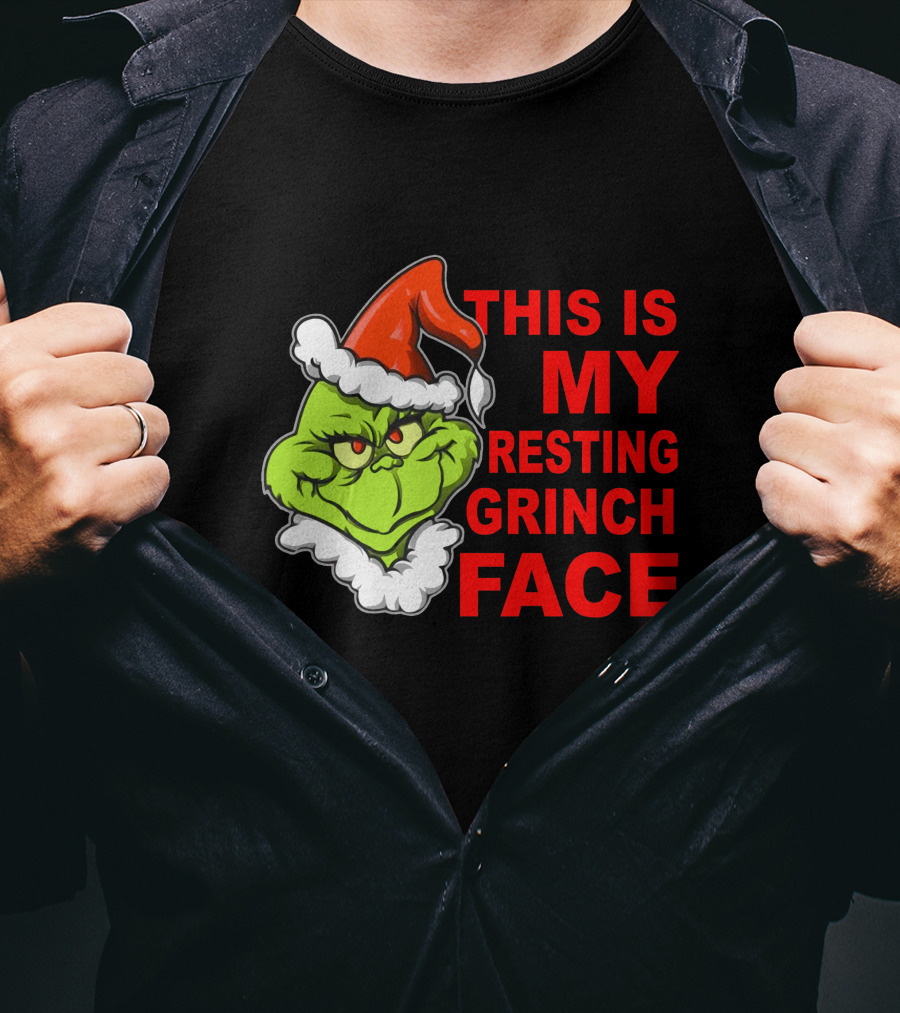 This Is My Resting Grinch Face Santa Hat Grumpy Expression T-Shirt