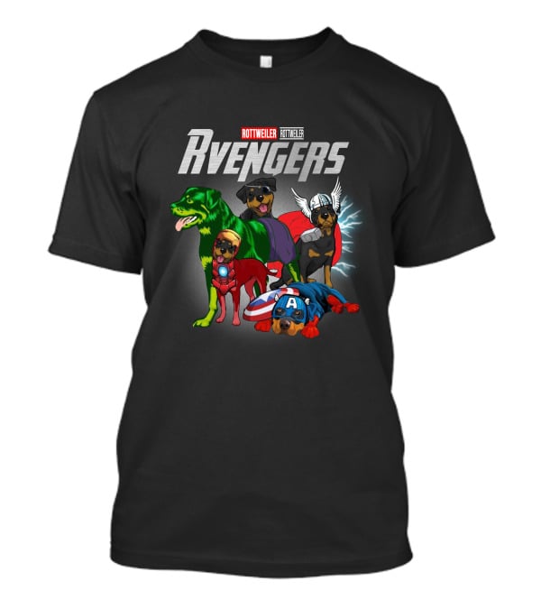 Rottweiler RVengers Marvel Avengers Dogs Hulk Thor Captain America Iron Man T-Shirt