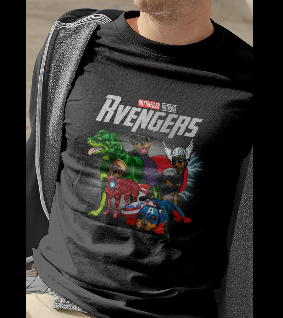Rottweiler RVengers Marvel Avengers Dogs Hulk Thor Captain America Iron Man T-Shirt