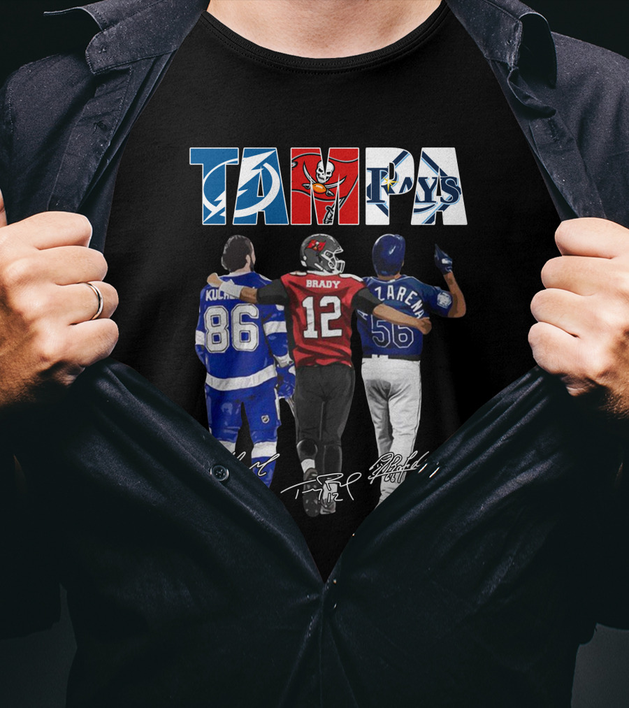 Tampa Bay Lightning Buccaneers Rays Kucherov Brady Jarena Signatures T-Shirt