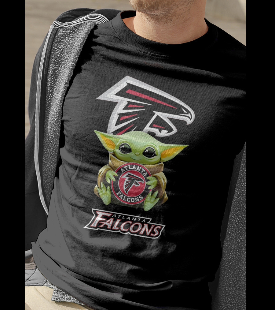 Baby Yoda Holding Atlanta Falcons Emblem Logo Fan T-Shirt