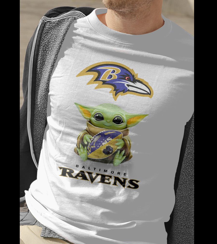 Baby Yoda Hug Baltimore Ravens Football Tailgate T-Shirt