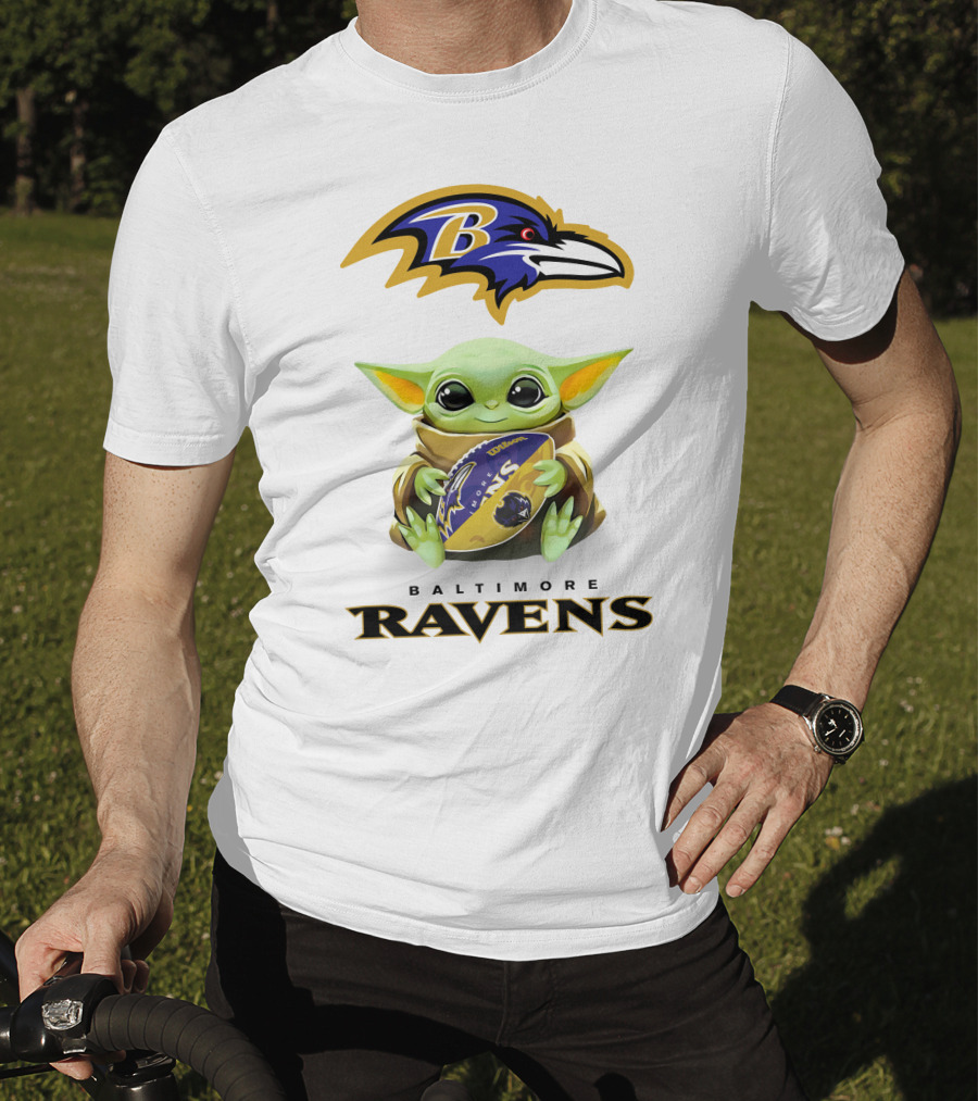 Baby Yoda Hug Baltimore Ravens Football Tailgate T-Shirt