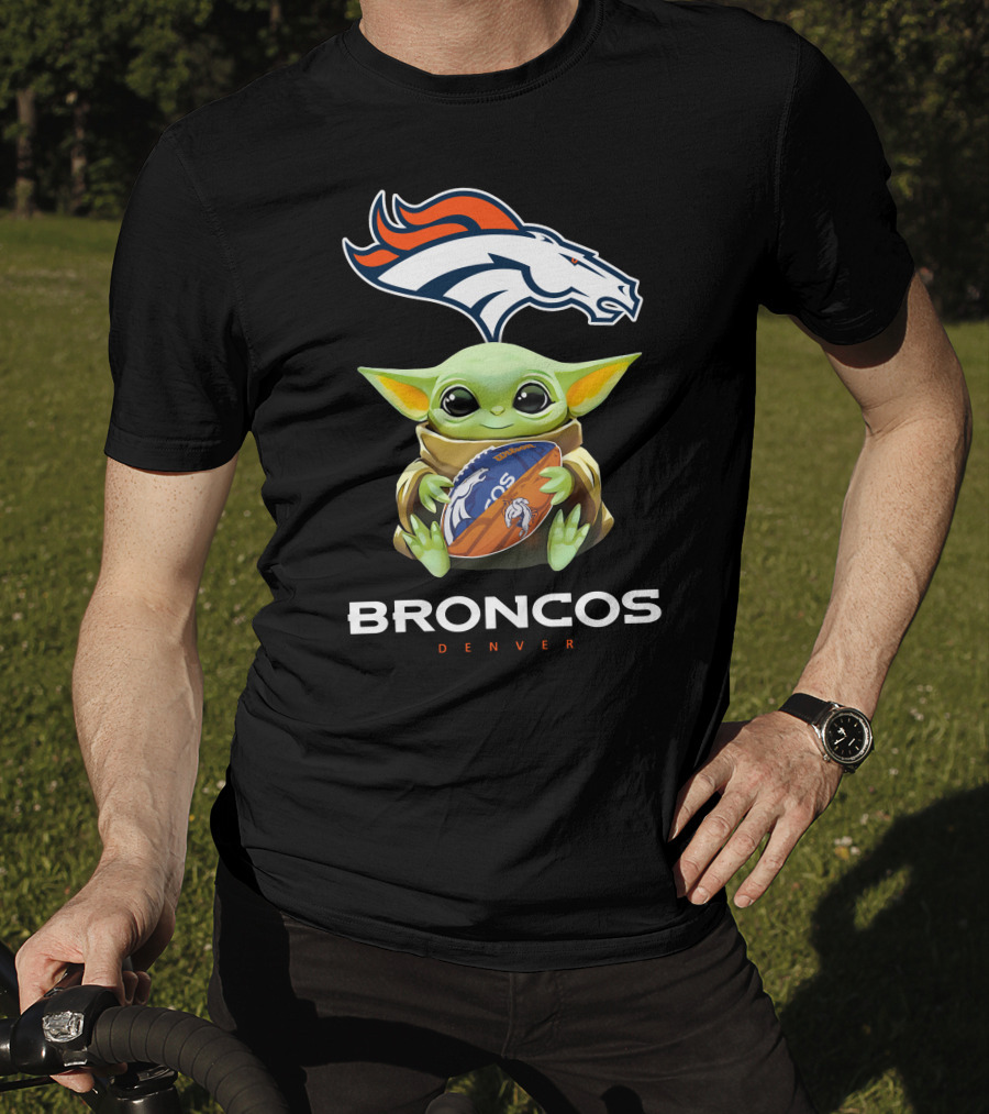 Baby Yoda Hug Broncos Denver Football Tailgate T-Shirt