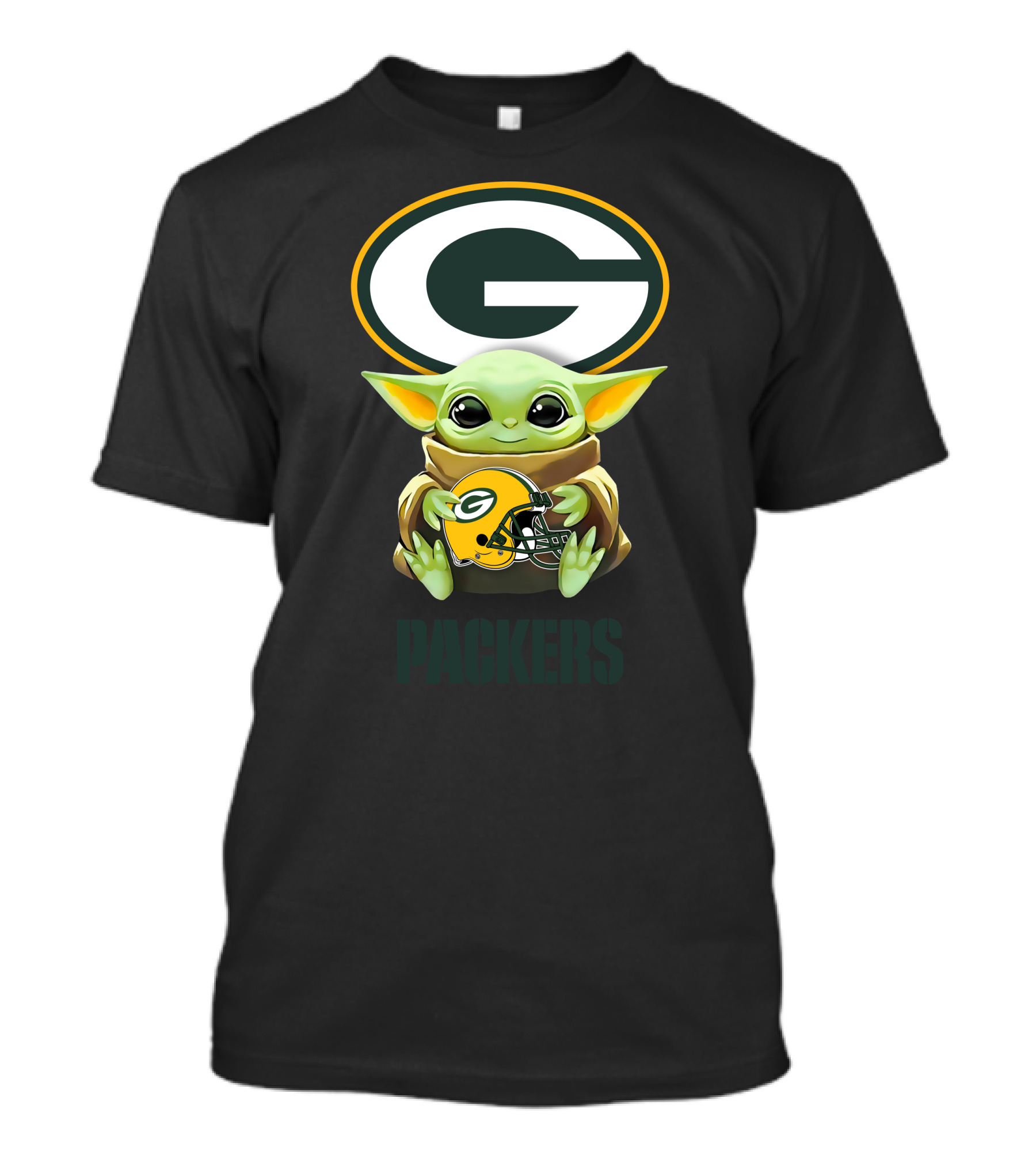 Baby Yoda Holding Green Bay Packers Helmet Logo Packers T-Shirt
