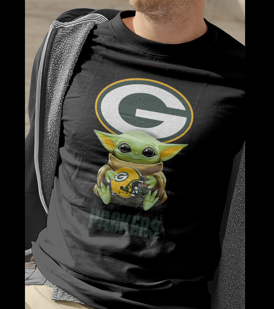 Baby Yoda Holding Green Bay Packers Helmet Logo Packers T-Shirt