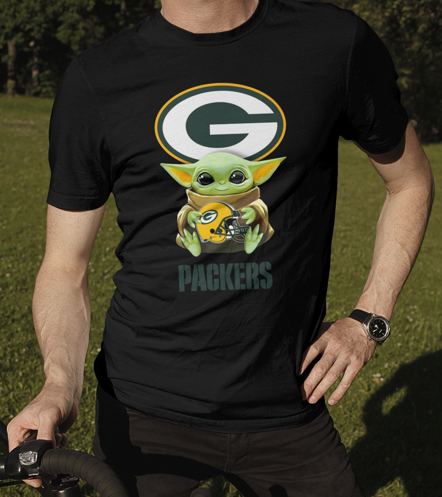 Baby Yoda Holding Green Bay Packers Helmet Logo Packers T-Shirt