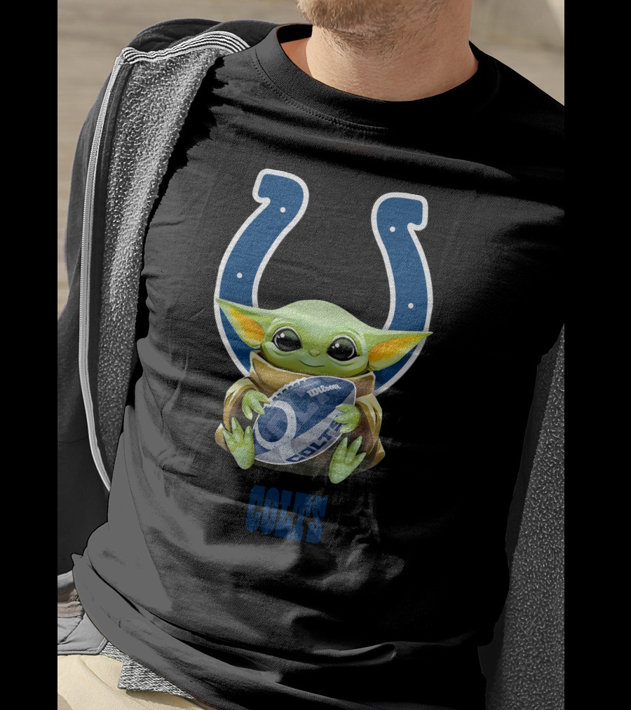 Baby Yoda Hugging Wilson Football With Indianapolis Colts T-Shirt