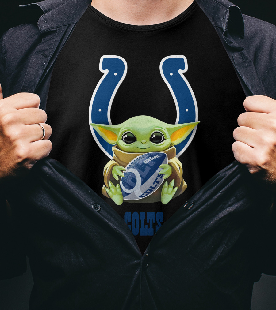 Baby Yoda Hugging Wilson Football With Indianapolis Colts T-Shirt