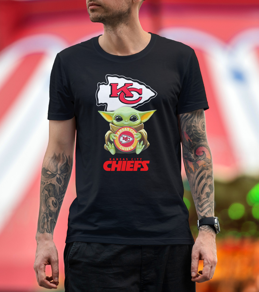 Baby Yoda Holding Kansas City Chiefs Emblem With KC T-Shirt