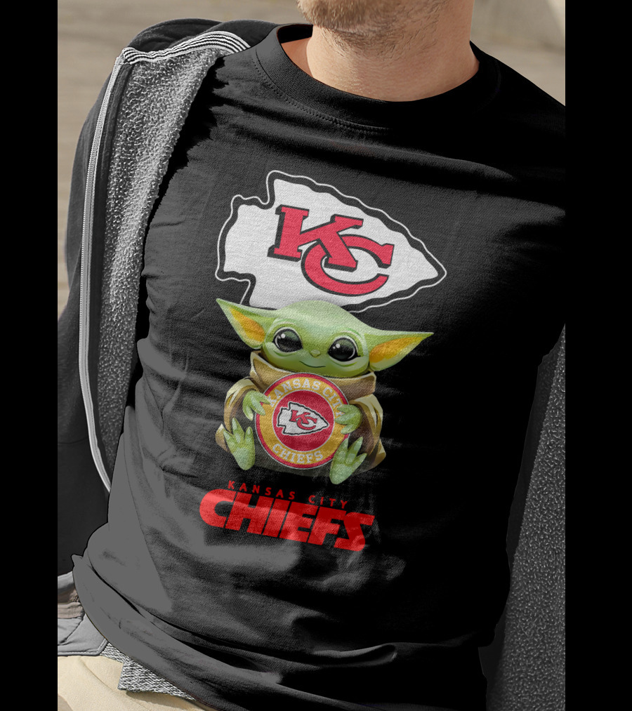 Baby Yoda Holding Kansas City Chiefs Emblem With KC T-Shirt