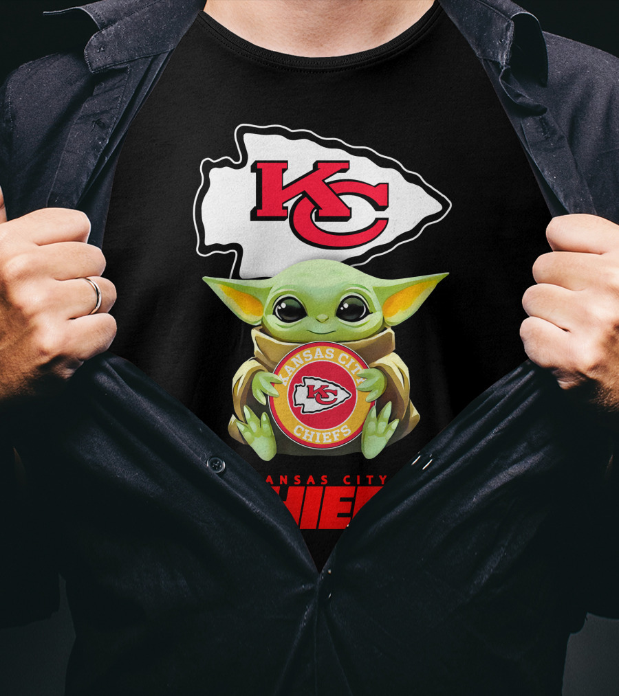 Baby Yoda Holding Kansas City Chiefs Emblem With KC T-Shirt