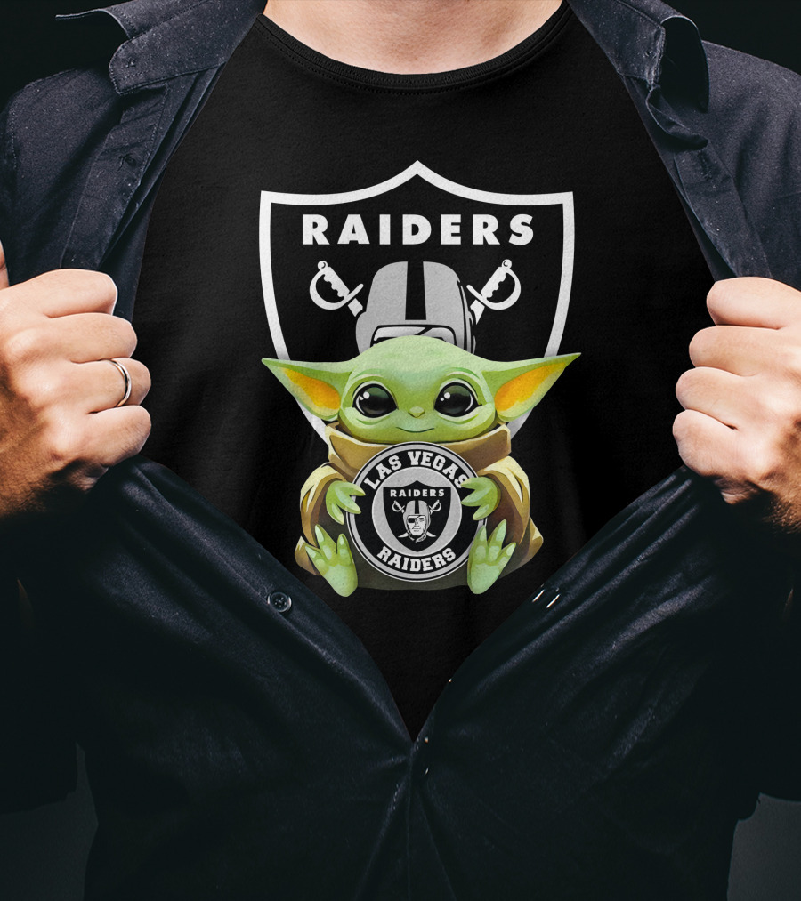Baby Yoda Holding Las Vegas Raiders Emblem T-Shirt
