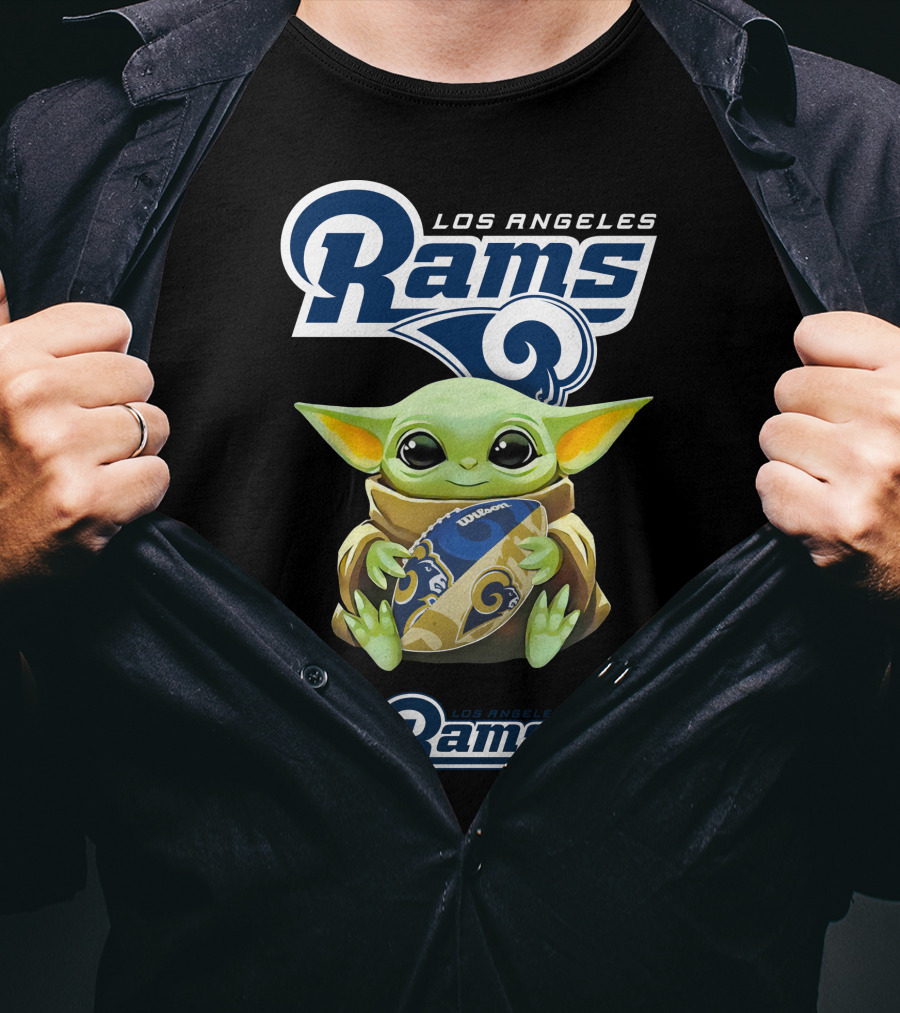 Los Angeles Rams Baby Yoda Holding Football Fan T-Shirt