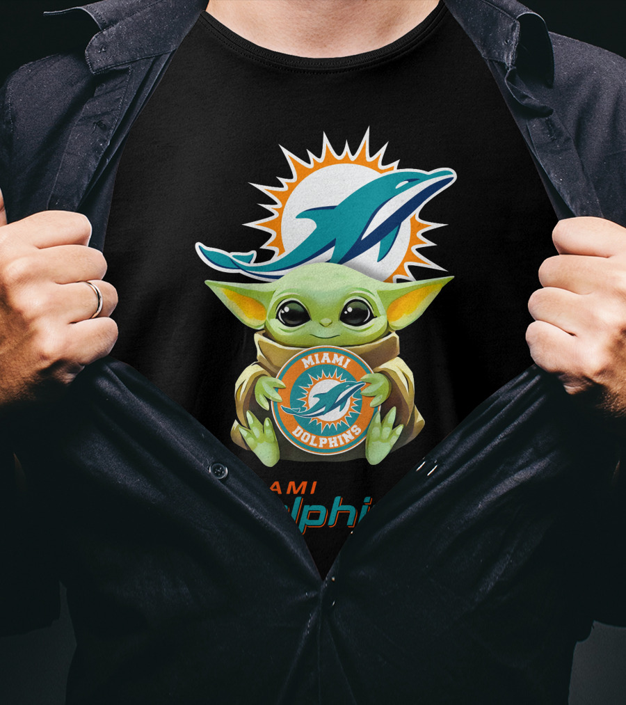 Baby Yoda Miami Dolphins Football Fandom Collaboration T-Shirt