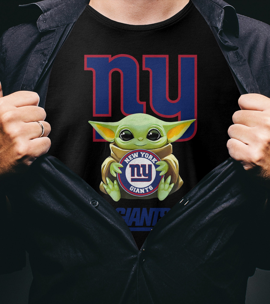 Baby Yoda Holding New York Giants Football Team T-Shirt